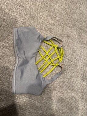 Lululemon Gray Ribbed Sports Bra with Neon Yellow Strappy Back